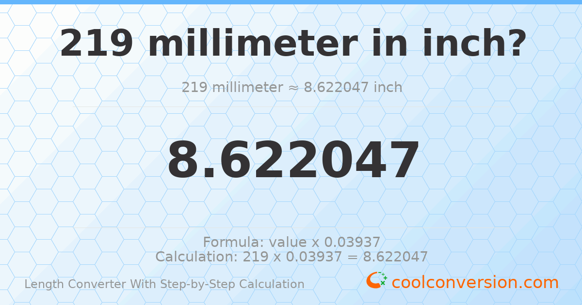219 millimeters = 8.62205 inches