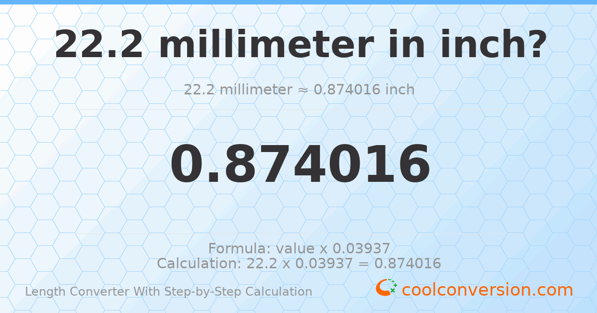 22.2 millimeters = 0.874016 inches