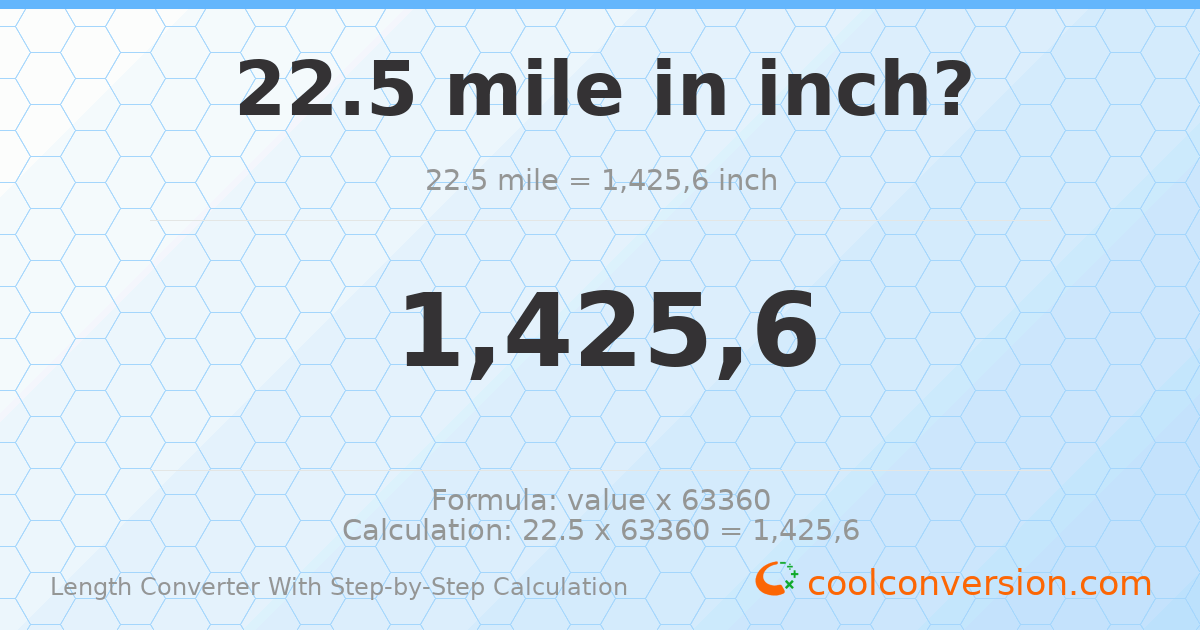 22.5 miles = 1425600 inches