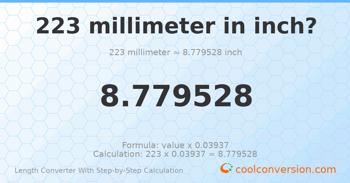 223 millimeters = 8.77953 inches