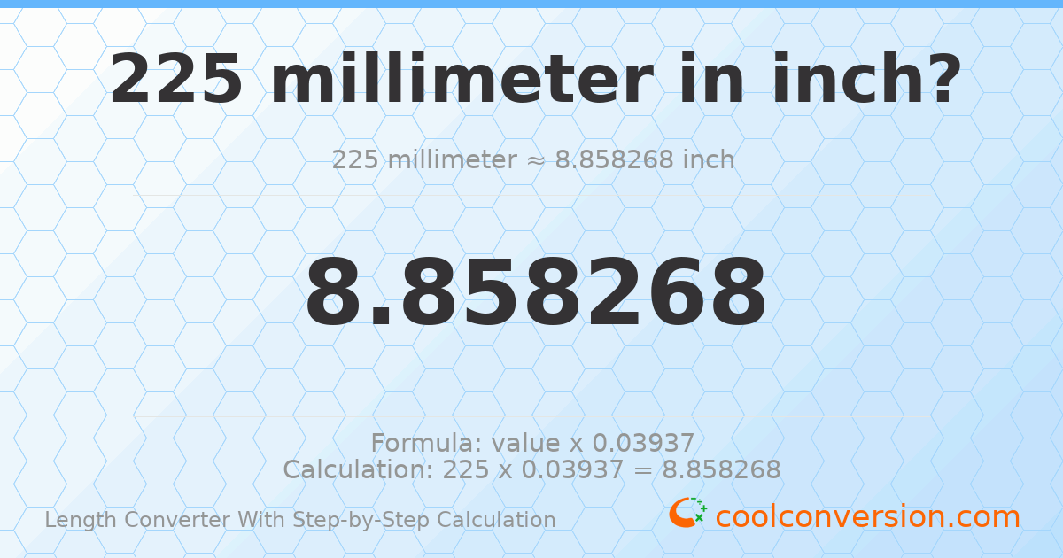 225 millimeters = 8.85827 inches