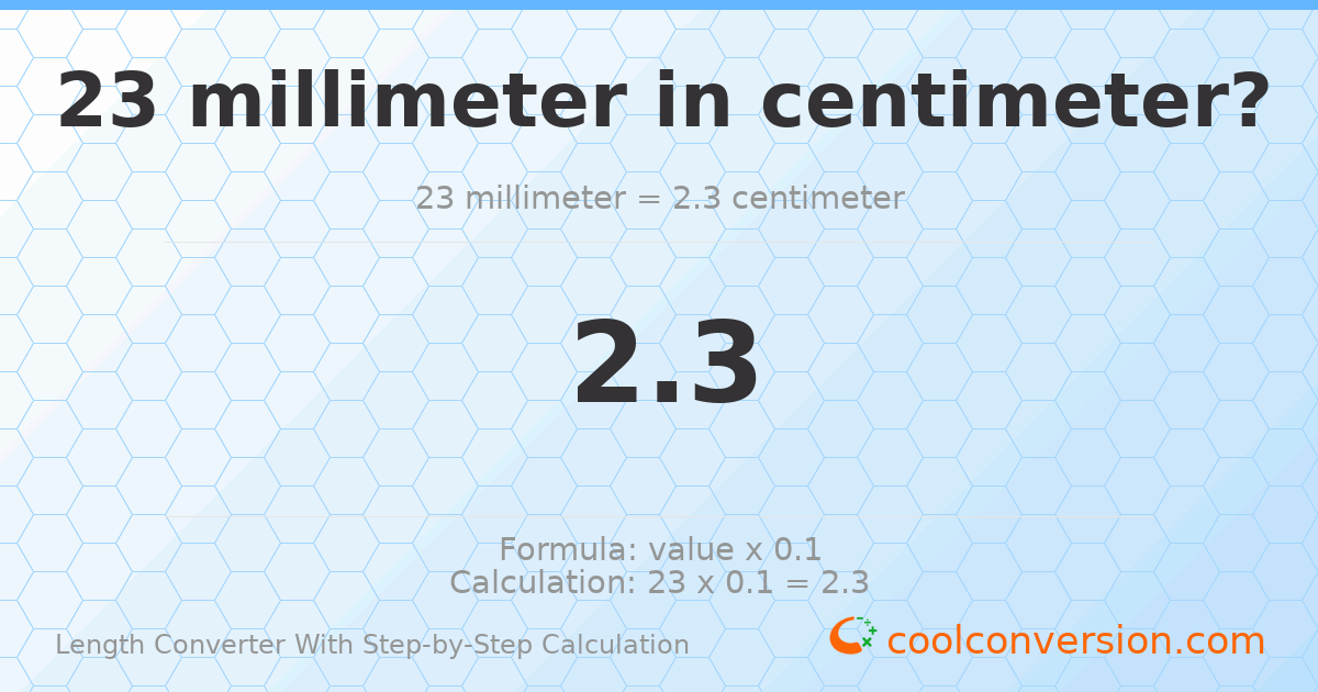 23 millimeters = 2.3 centimeters