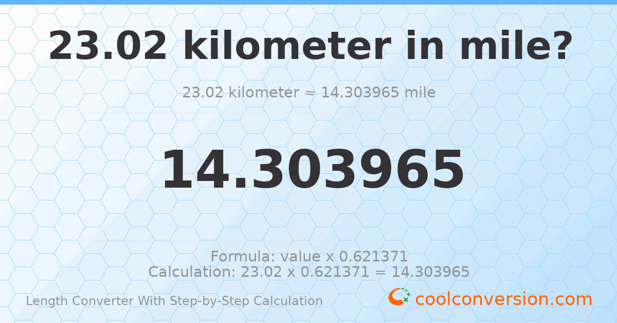 23.02 kilometers = 14.304 miles