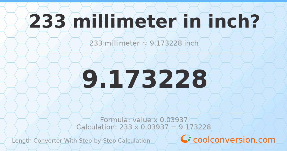 233 millimeters = 9.17323 inches