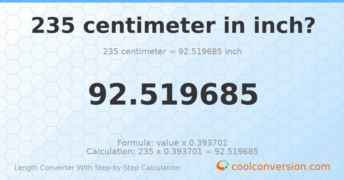235 centimeters = 92.5197 inches