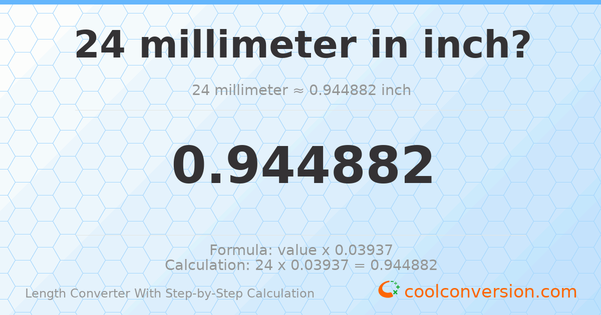 24 millimeters = 0.944882 inches