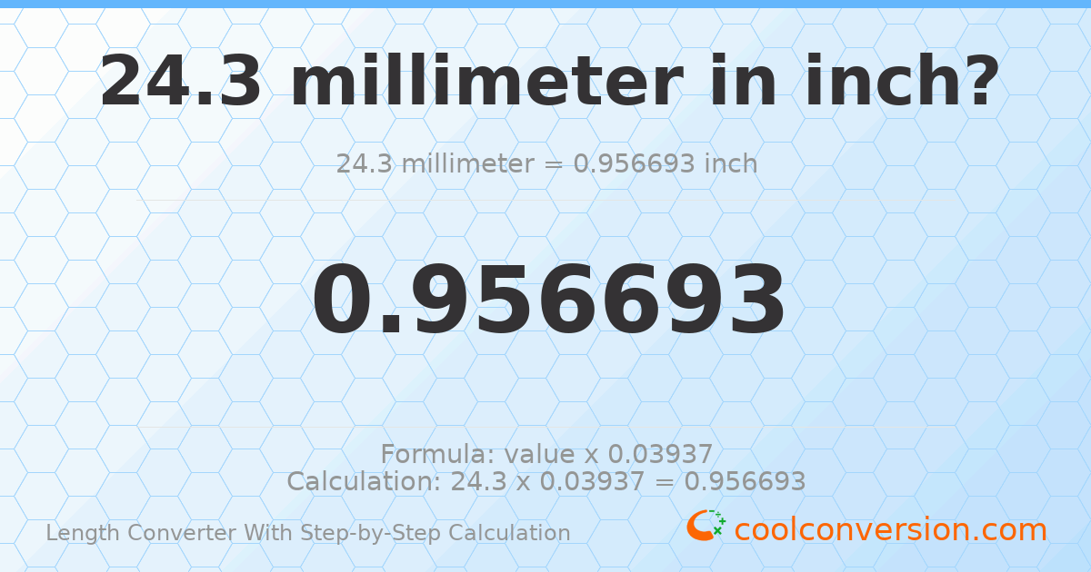 24.3 millimeters = 0.956693 inches