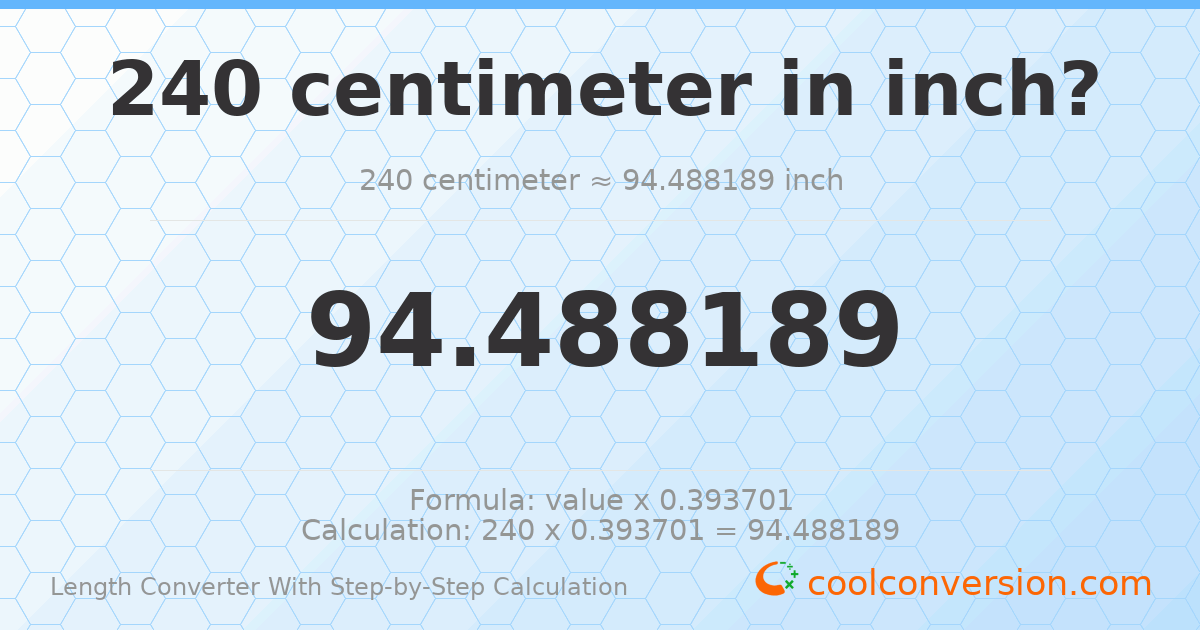 240 centimeters = 94.4882 inches