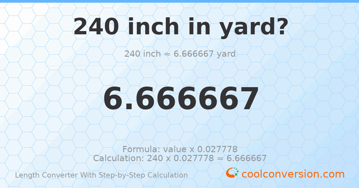 240 inches = 6.66667 yards