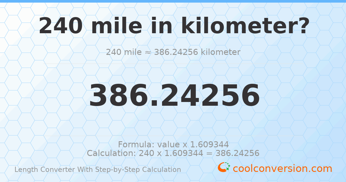 240 miles = 386.243 kilometers