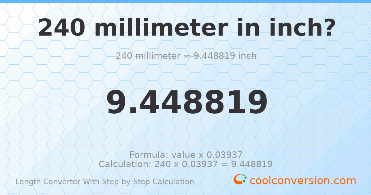 240 millimeters = 9.44882 inches