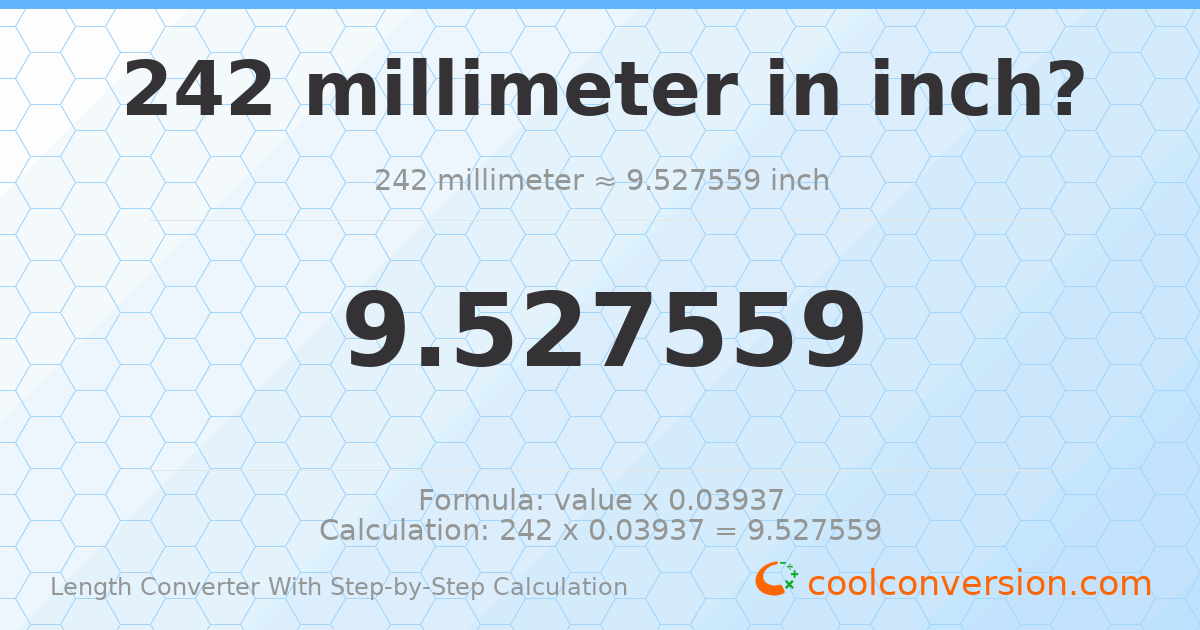 242 millimeters = 9.52756 inches