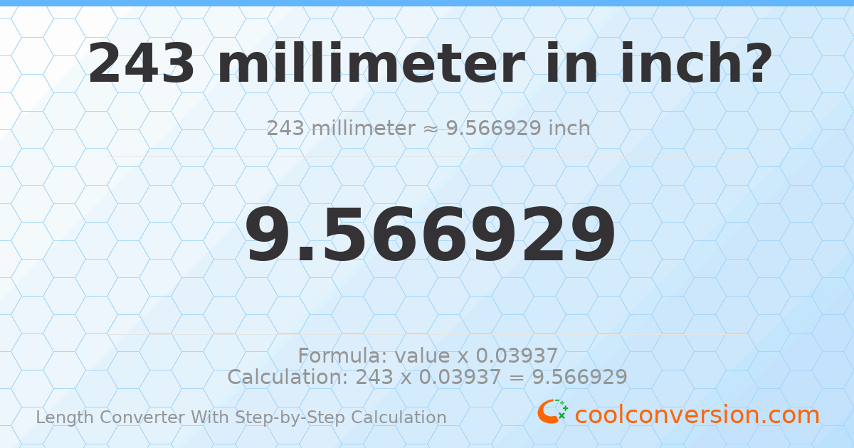 243 millimeters = 9.56693 inches