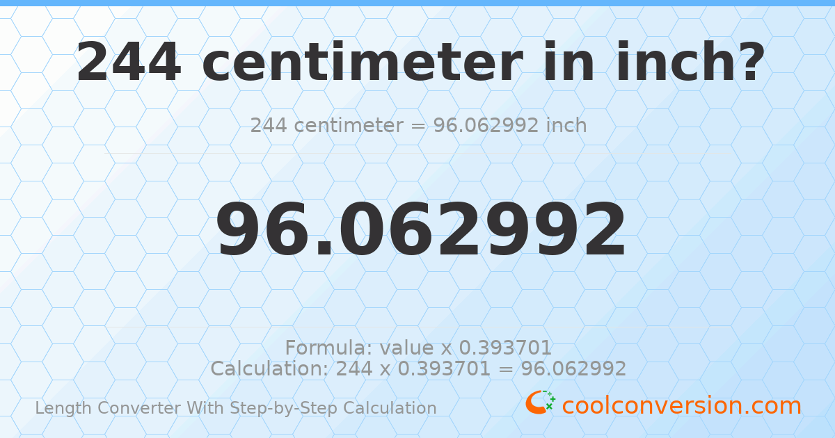 244 centimeters = 96.063 inches