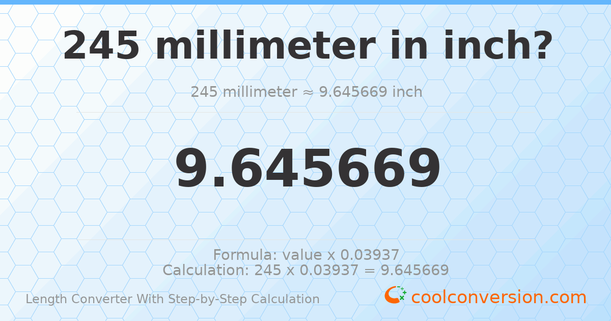 245 millimeters = 9.64567 inches