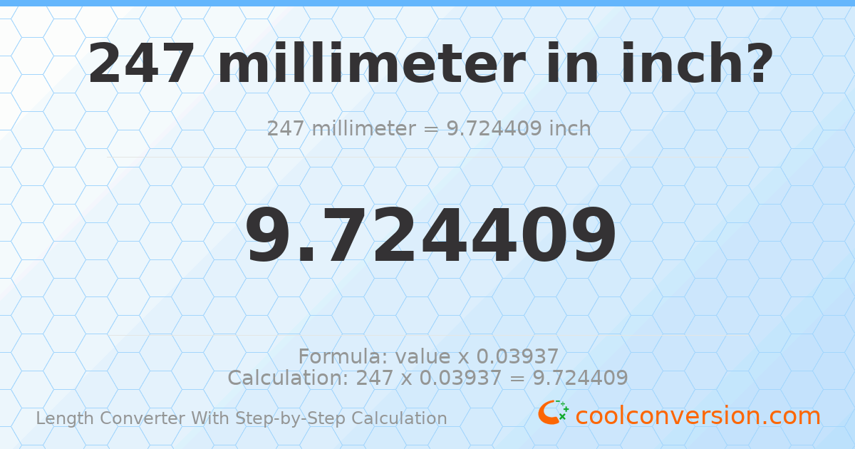 247 millimeters = 9.72441 inches
