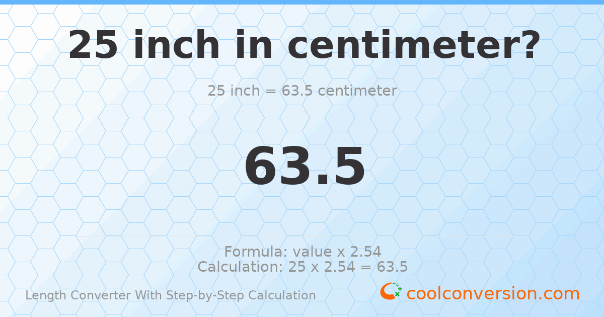25 inches = 63.5 centimeters