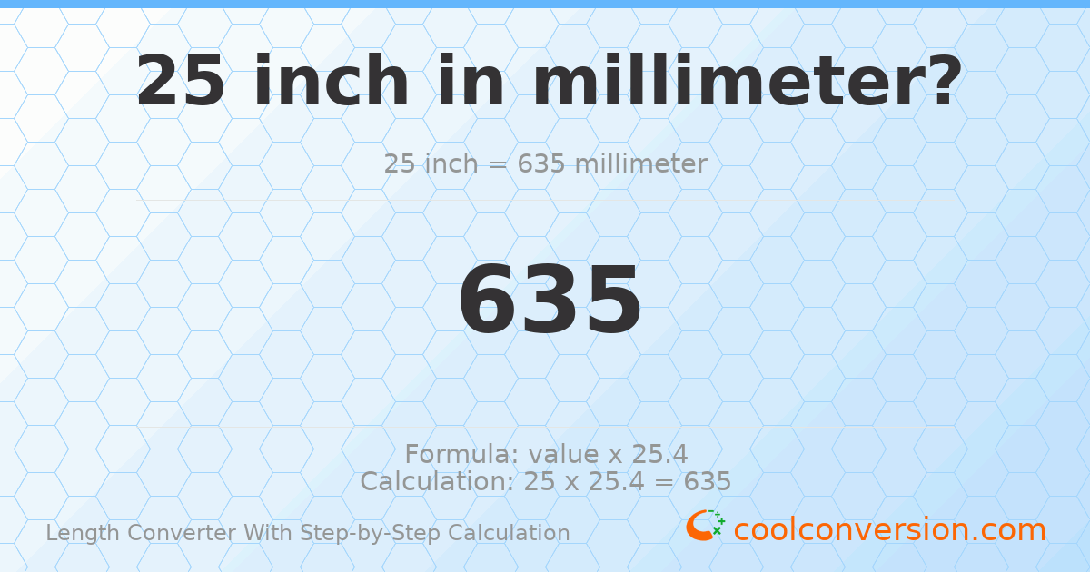25 inches = 635 millimeters
