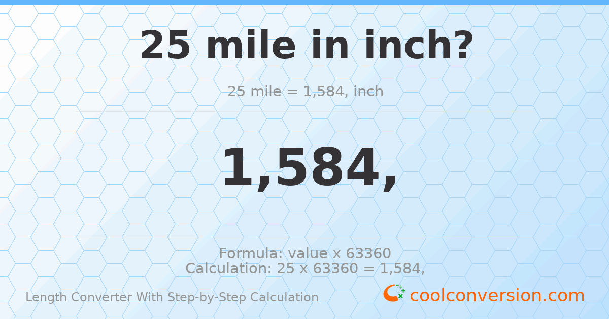 25 miles = 1584000 inches