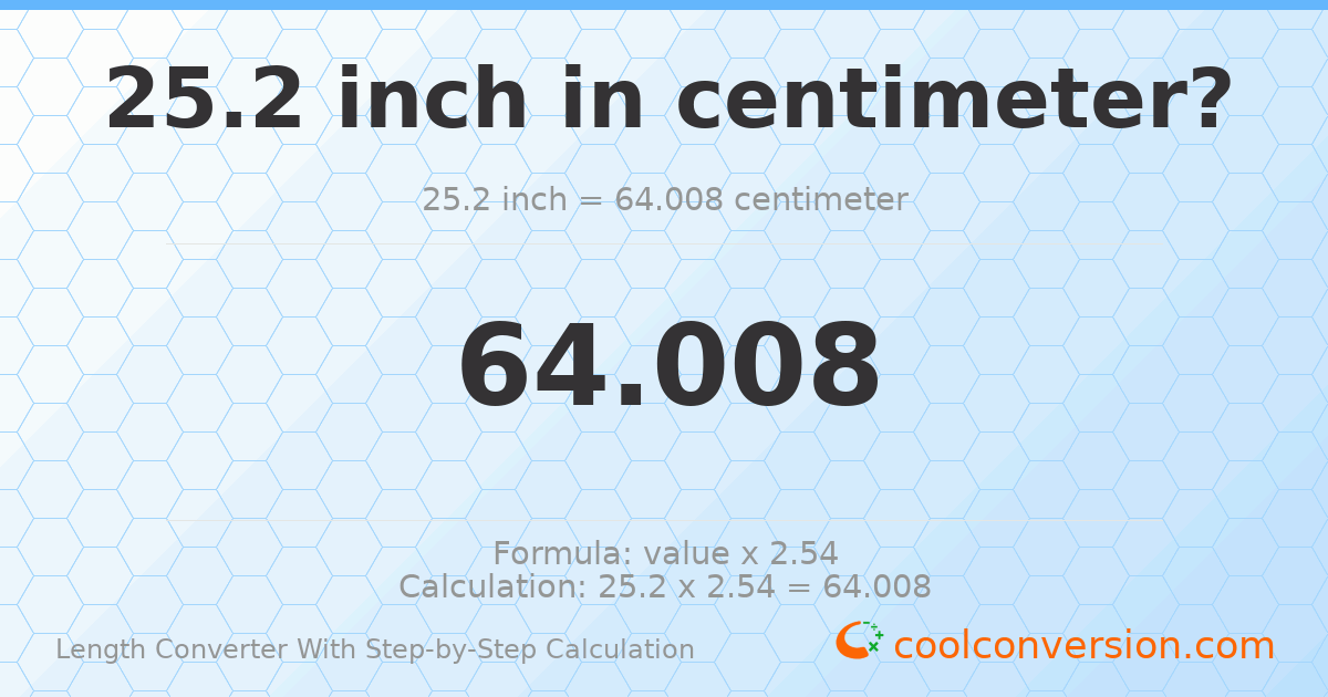 25.2 inches = 64.008 centimeters
