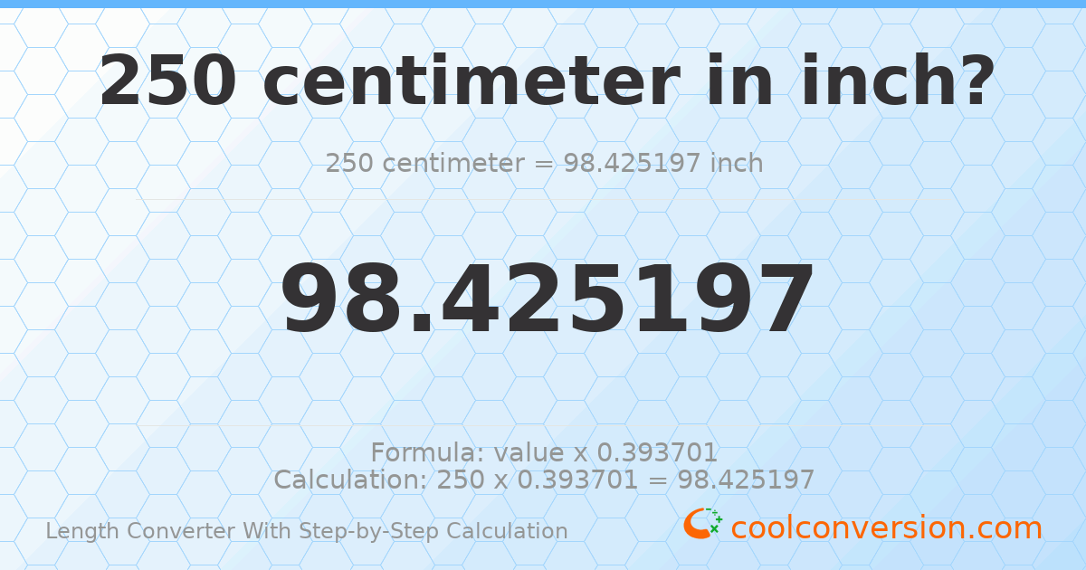 250 centimeters = 98.4252 inches