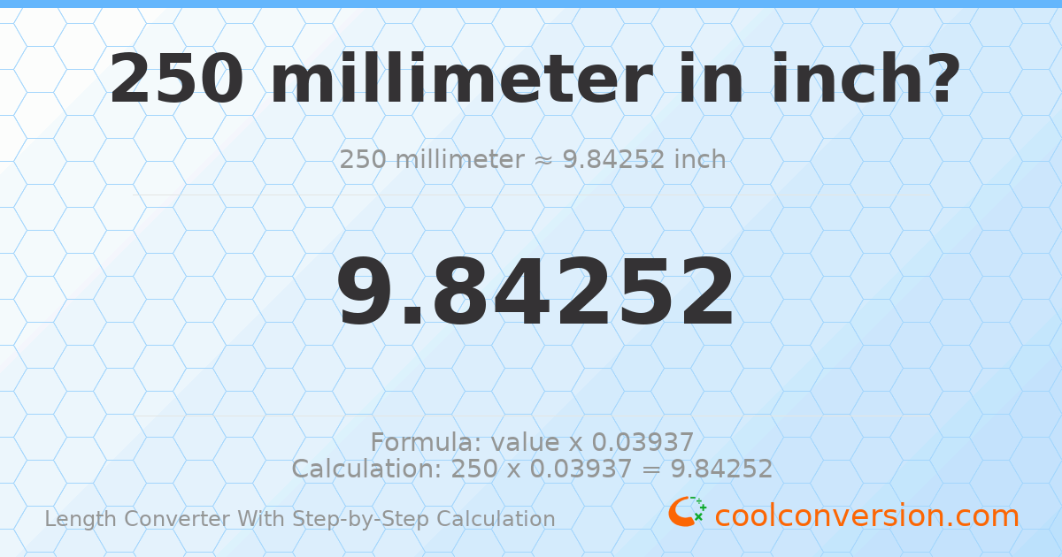250 millimeters = 9.84252 inches