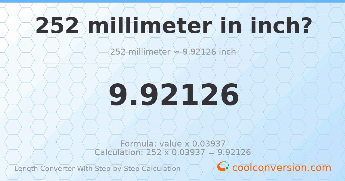 252 millimeters = 9.92126 inches