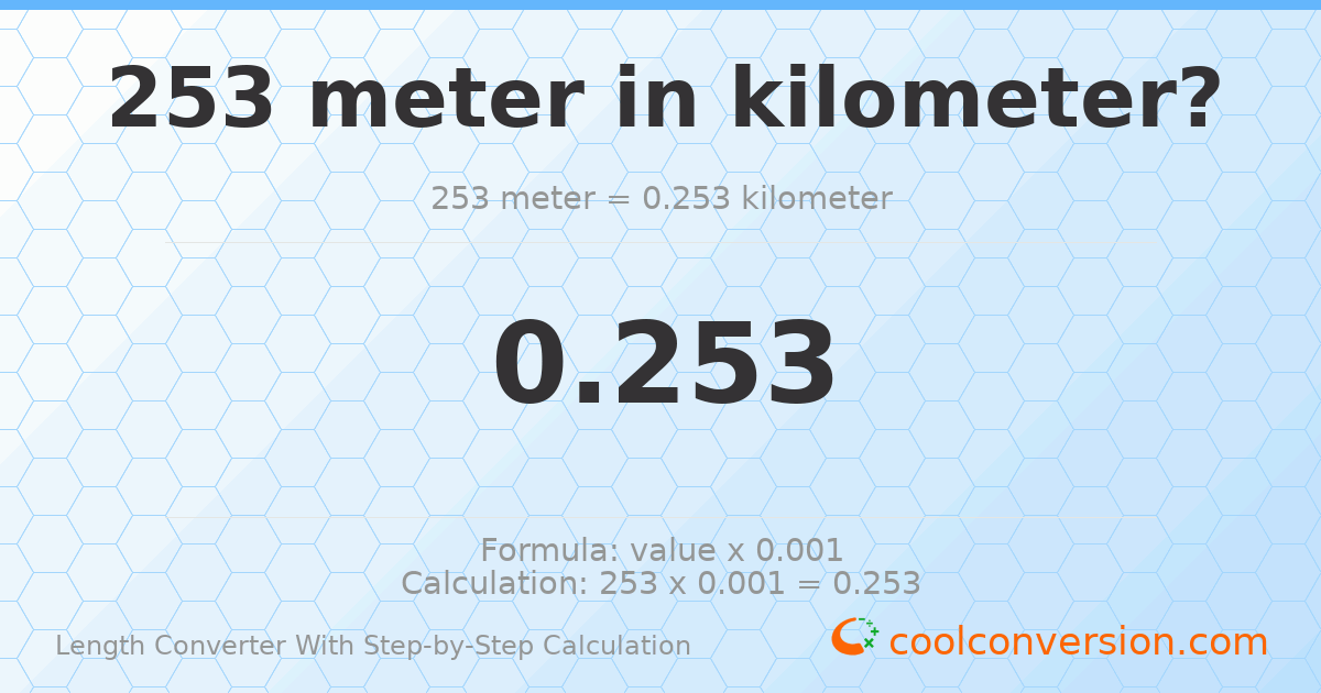 253 meters = 0.253 kilometers