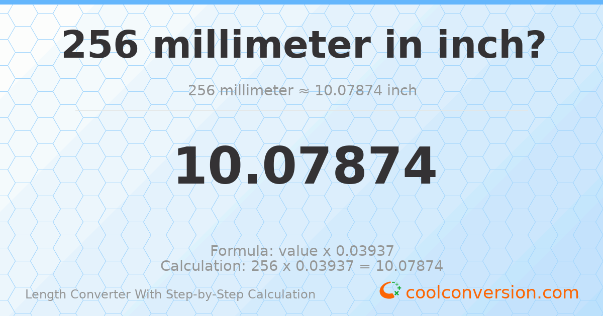 256 millimeters = 10.0787 inches
