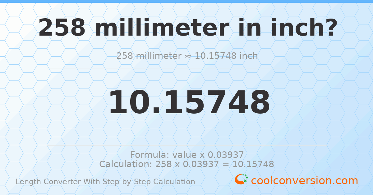 258 millimeters = 10.1575 inches