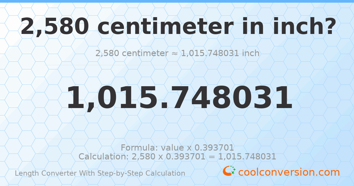 2580 centimeters = 1015.75 inches