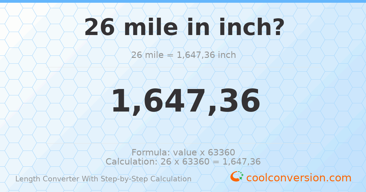 26 miles = 1647360 inches