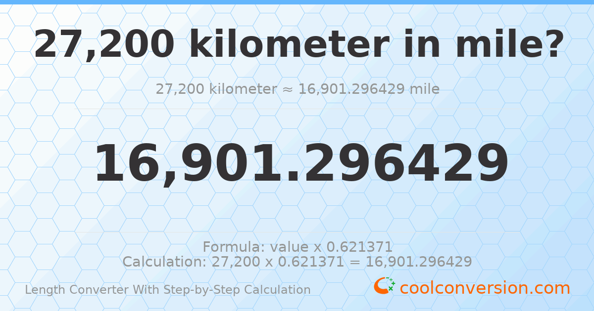 27200 kilometers = 16901.3 miles