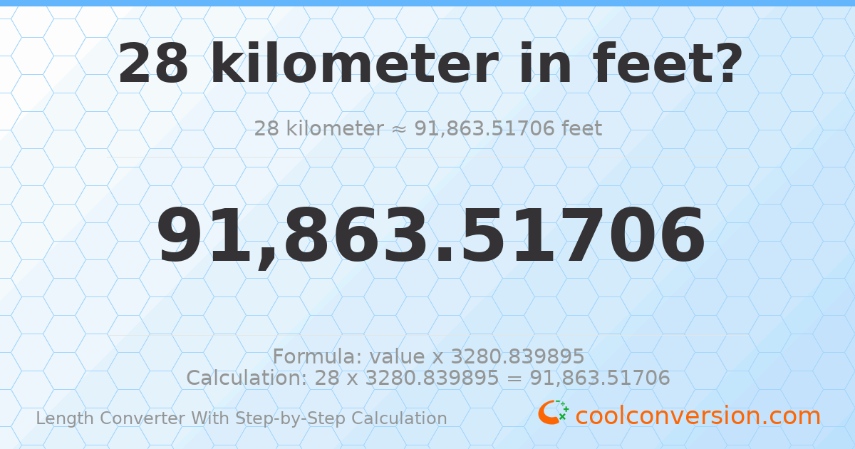 28 kilometers = 91863.5 feet