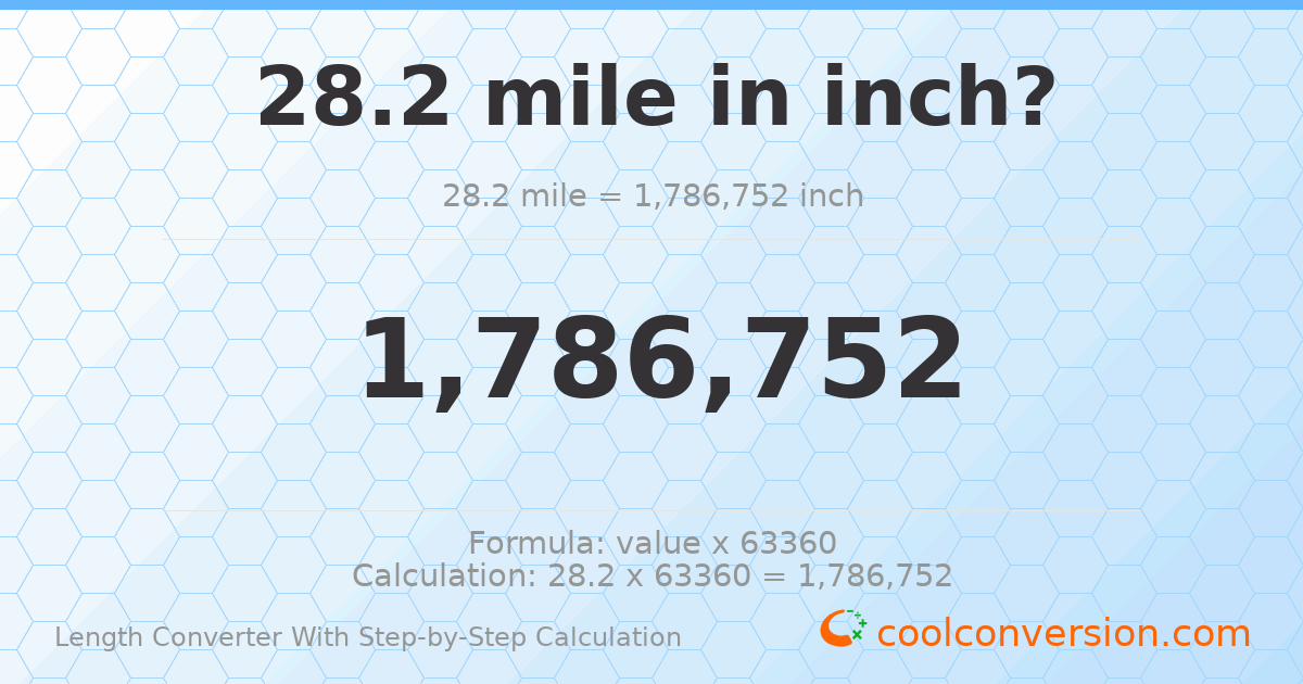 28.2 miles = 1786750 inches