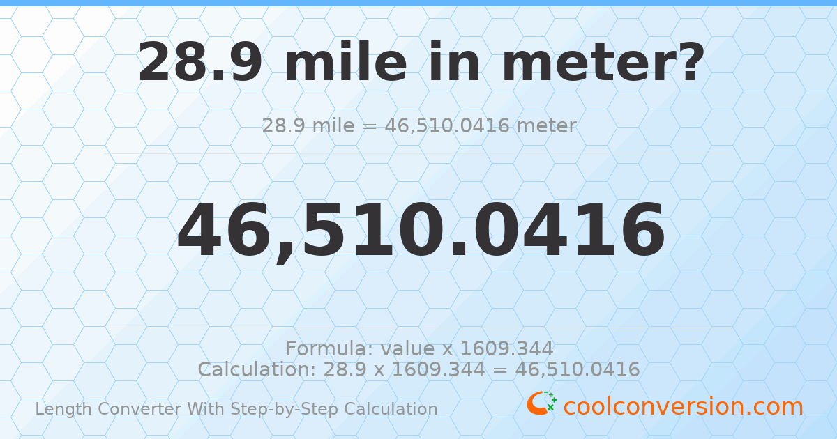 28.9 miles = 46510 meters
