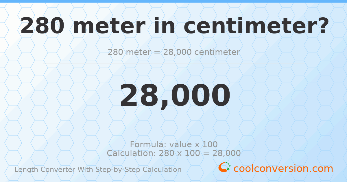 280 meters = 28000 centimeters