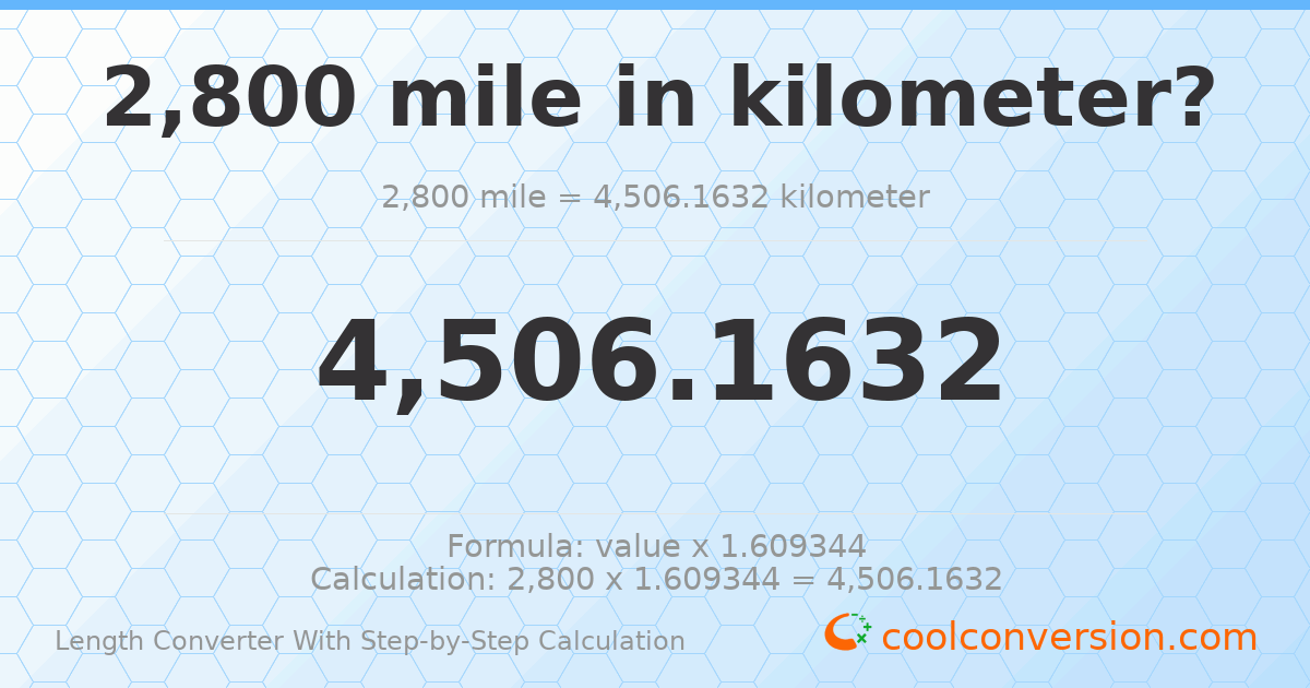2800 miles = 4506.16 kilometers
