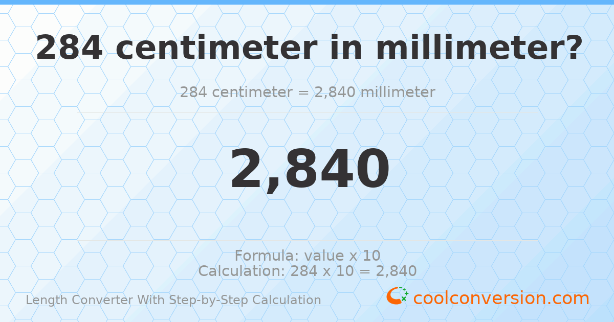 284 centimeters = 2840 millimeters