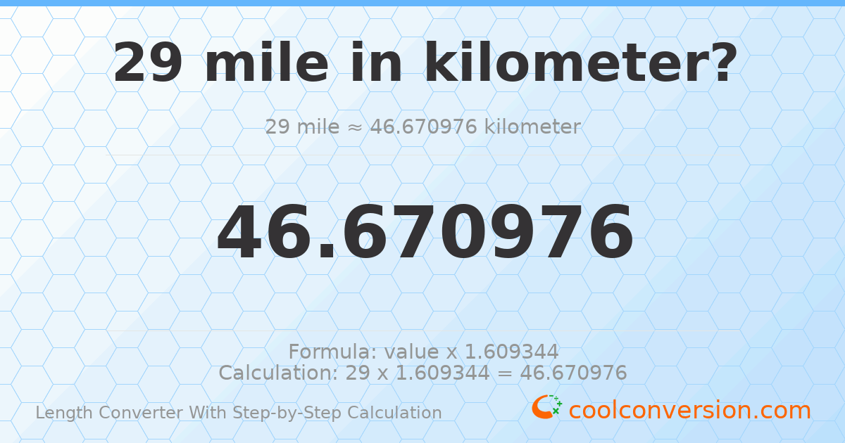 29 miles = 46.671 kilometers