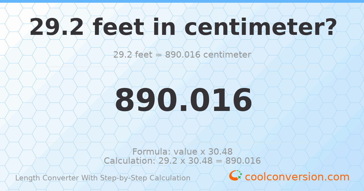 29.2 feet = 890.016 centimeters