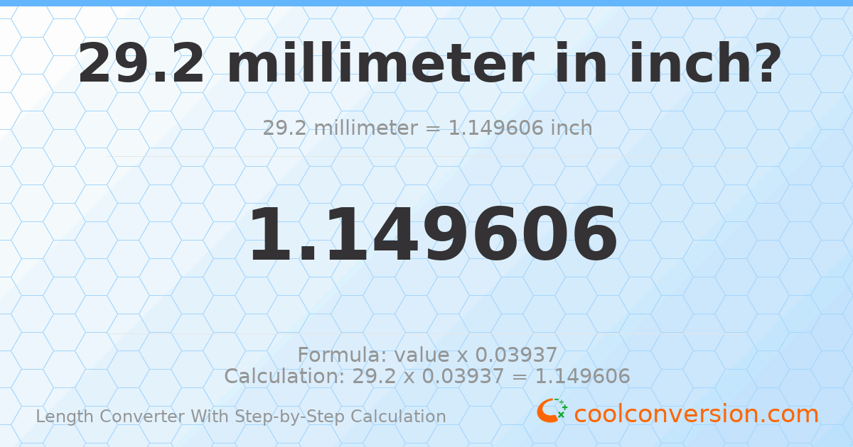 29.2 millimeters = 1.14961 inches