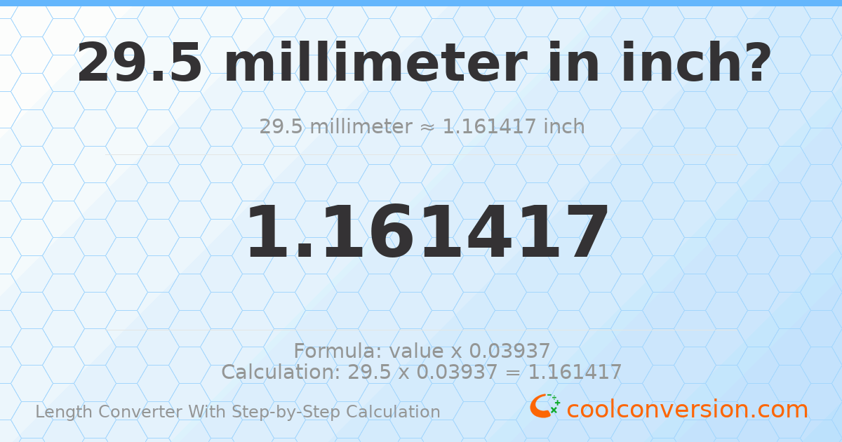 29.5 millimeters = 1.16142 inches