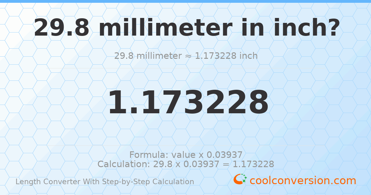 29.8 millimeters = 1.17323 inches