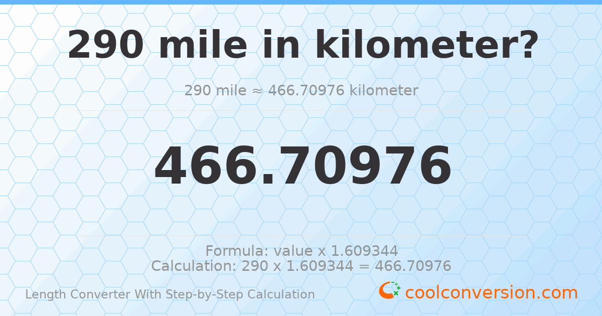 290 miles = 466.71 kilometers