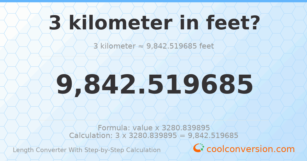 3 kilometers = 9842.52 feet