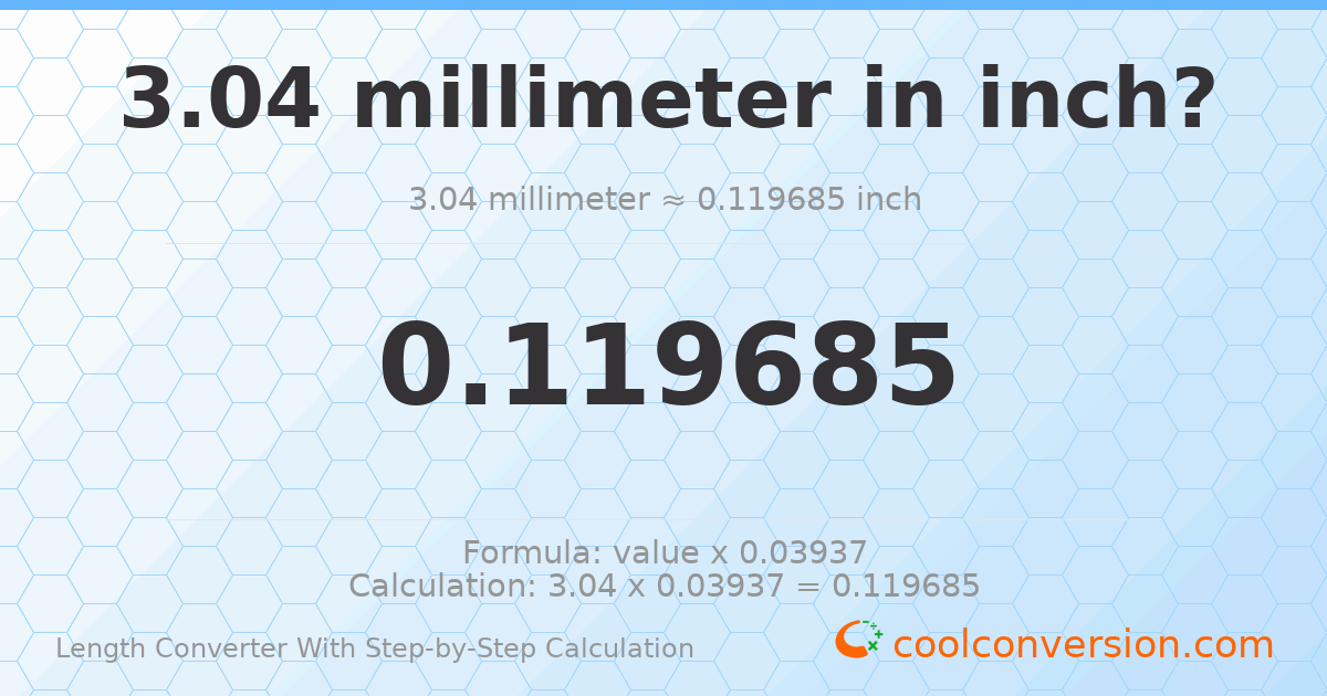 3.04 millimeters = 0.119685 inches
