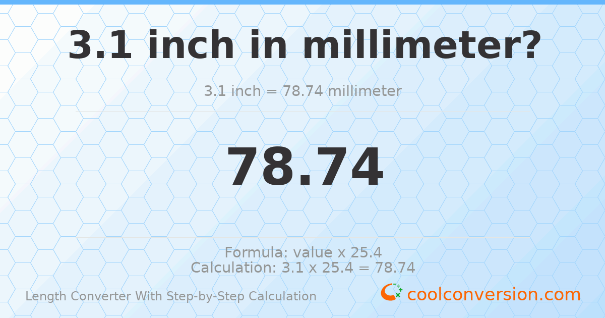 3.1 inches = 78.74 millimeters