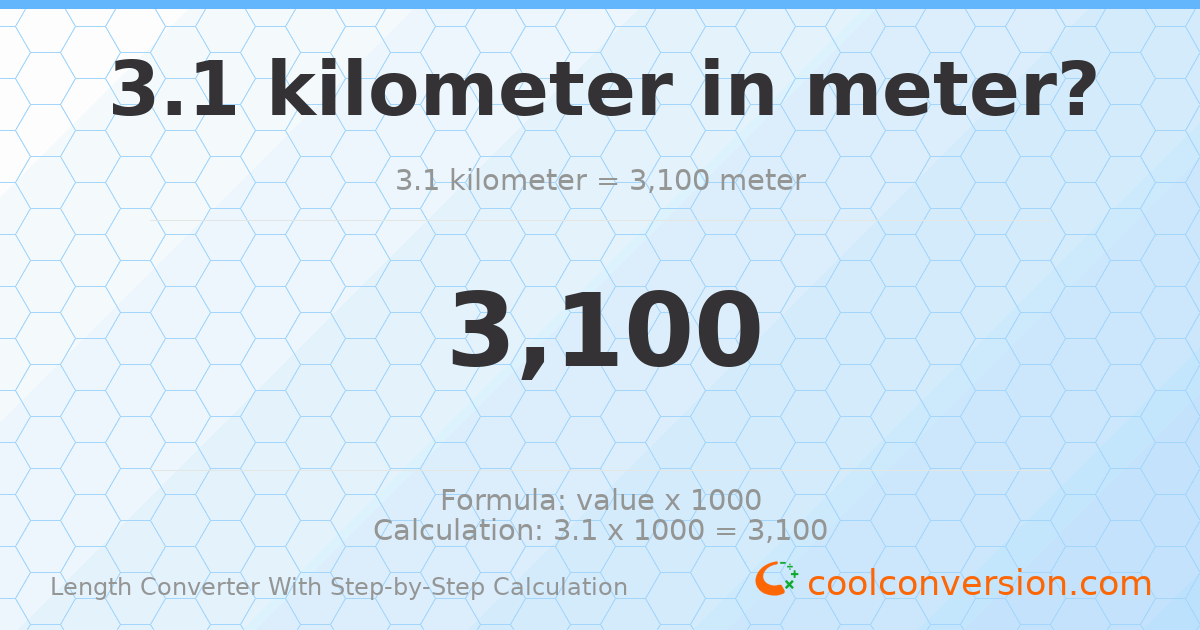 3.1 kilometers = 3100 meters