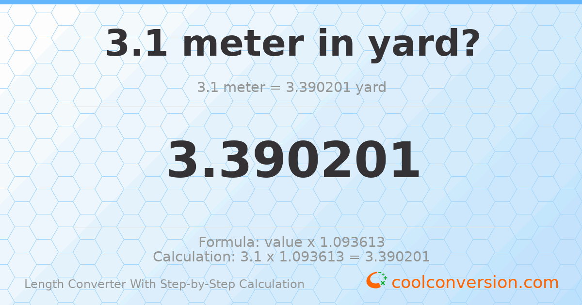 3.1 meters = 3.3902 yards